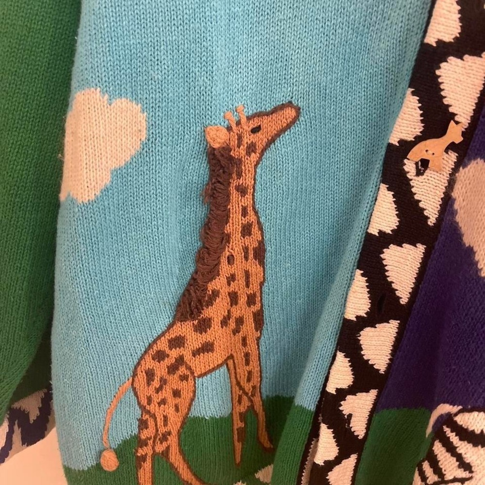 Vintage Storybook Knit Animal Print Zoo Cardigan Teacher Core Retro Fun - Picture 5 of 8